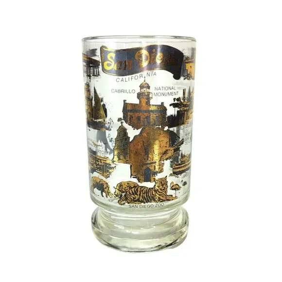 Vintage SAN DIEGO MCM Black 22 Kt Gold Souvenir Heavy Bottom Glass Beer Mug - Picture 3 of 13